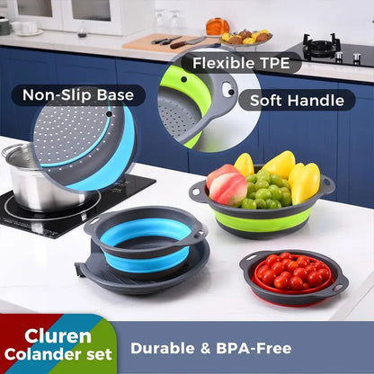 3/4PCS Foldable Collapsible Colander Set Drain Basket with Self-Draining Base Vegetables Fruit Washing Basket Kitchen Drainer