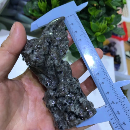 100mm Natural Yooperlite Crystal Gargoyle Hand Carved Polished Quartz Statue Healing Gemstones Crafts For Home Decorations 1pcs