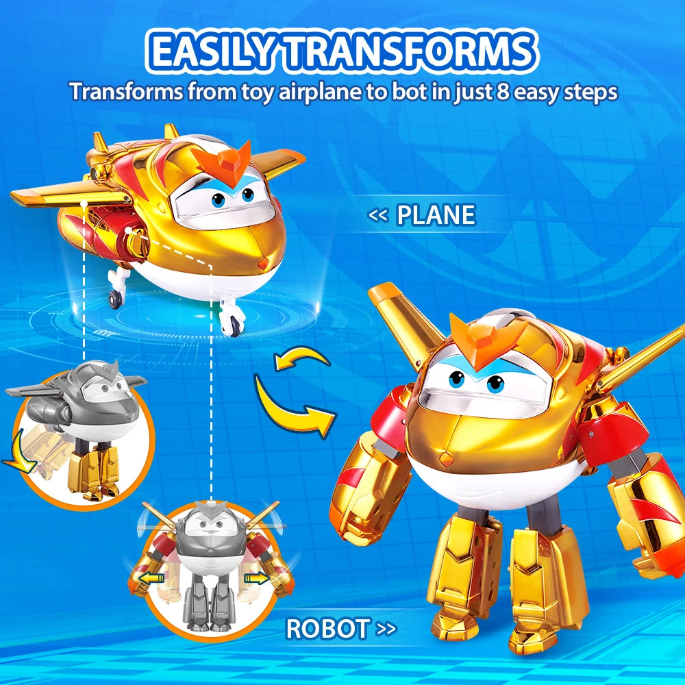 Super Wings 5 Inches Transforming Traver Transforms from Airplane to Robot in 10 Steps Deformation Action Figures Kid Toys Gift