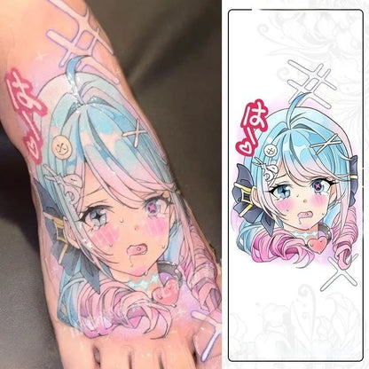 12 Styles Anime Cute Sweet Girl Temporary Tattoos Cartoon Rem Tattoo Body Art Waterproof Lasting Fake Tattoo Stickers