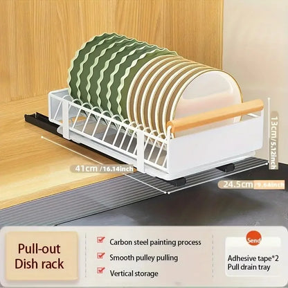 Pull-Out Kitchen Storage Rack - Carbon Steel Dish Rack with Sliding Drawers for Dishes, Cutlery, and Condiment Storage Organizer