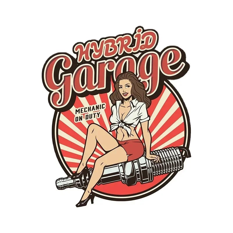 Classic Spark Plug Pin Up Girl Cartoon Decal Self-adhesive Hot Rod Car Sticker Auto Motorcycle Biker Decoration 13cm x 12.5cm