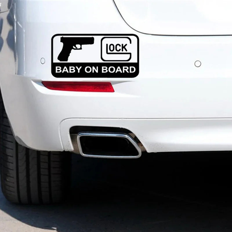 New Design BABY ON BOARD Pistol Decorative Sticker Vinyl Decal Reflective Car Sticker Car Styling Sticker 16CM