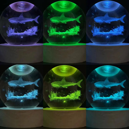 6cm 3D Ocean Shark Crystal Ball night light holiday gifts for friends oceanarium souvenir Decorative glass ball home decor