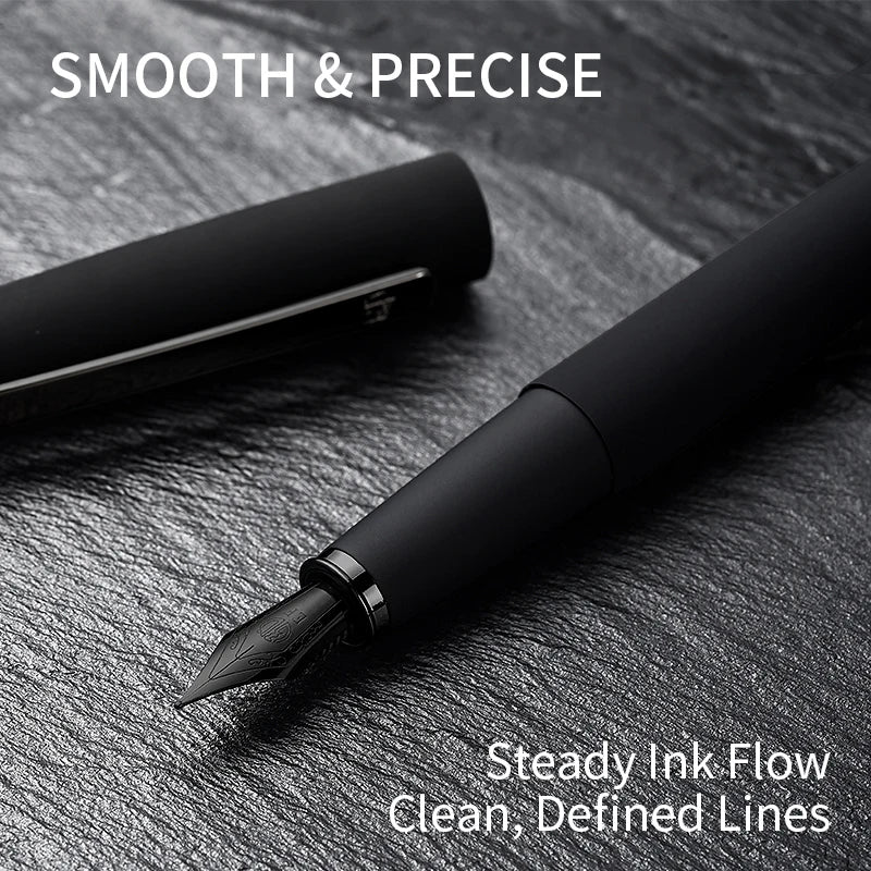 LT Hongdian 517D Black Warrior Fountain Pen with Black Titanium Nib Custom Engraving for Office And Student Use