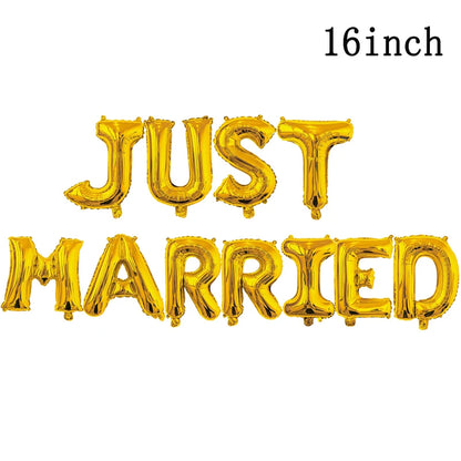 1Bag 16inch Just Married Foil Balloon Banner Bachelorette Hen Night Party Bridal Shower Engagement Party Wedding Decorations