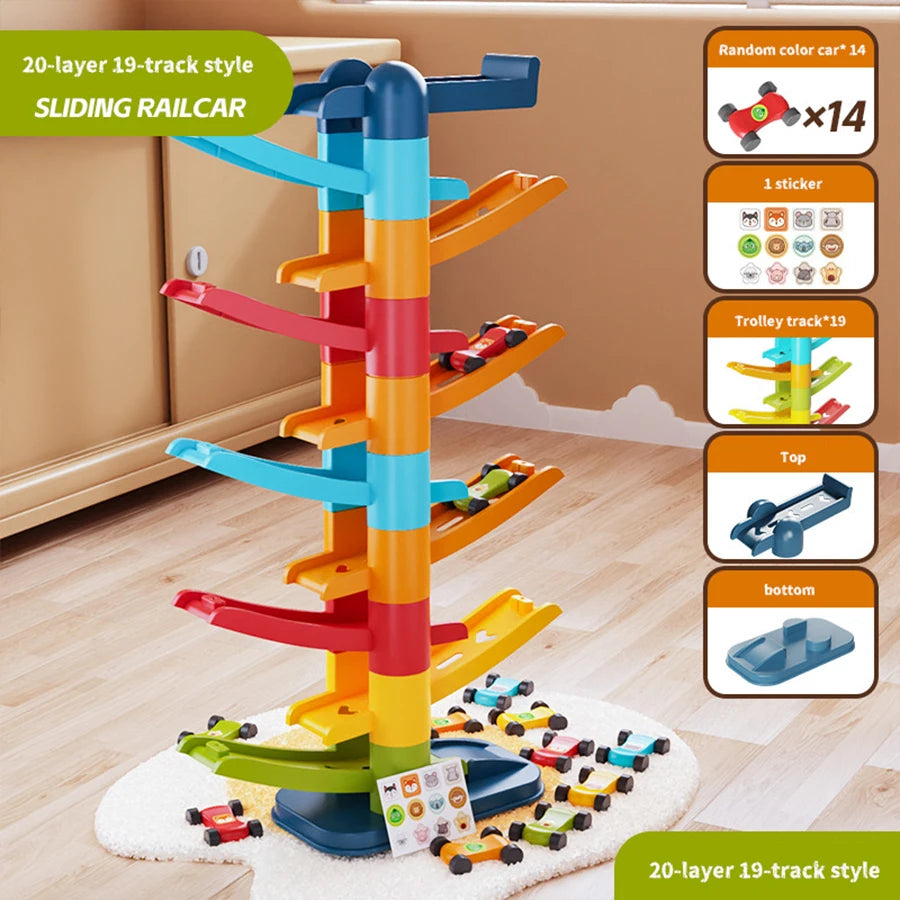 Cartoon Puzzle Children'S Gliding Track Car Mini Car Inertia Girl Baby 3-Year-Old Boy Toy Multi Layer Cartoon Puzzle Slide Car