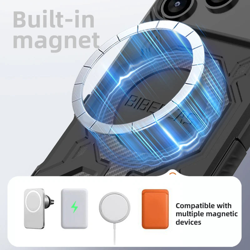 Military Armor Phone Case For iPhone 17 16 15 14 13 18 Pro Max Air 17E 16E Magnetic Wireless Charging Anti-Drop Protective Cover