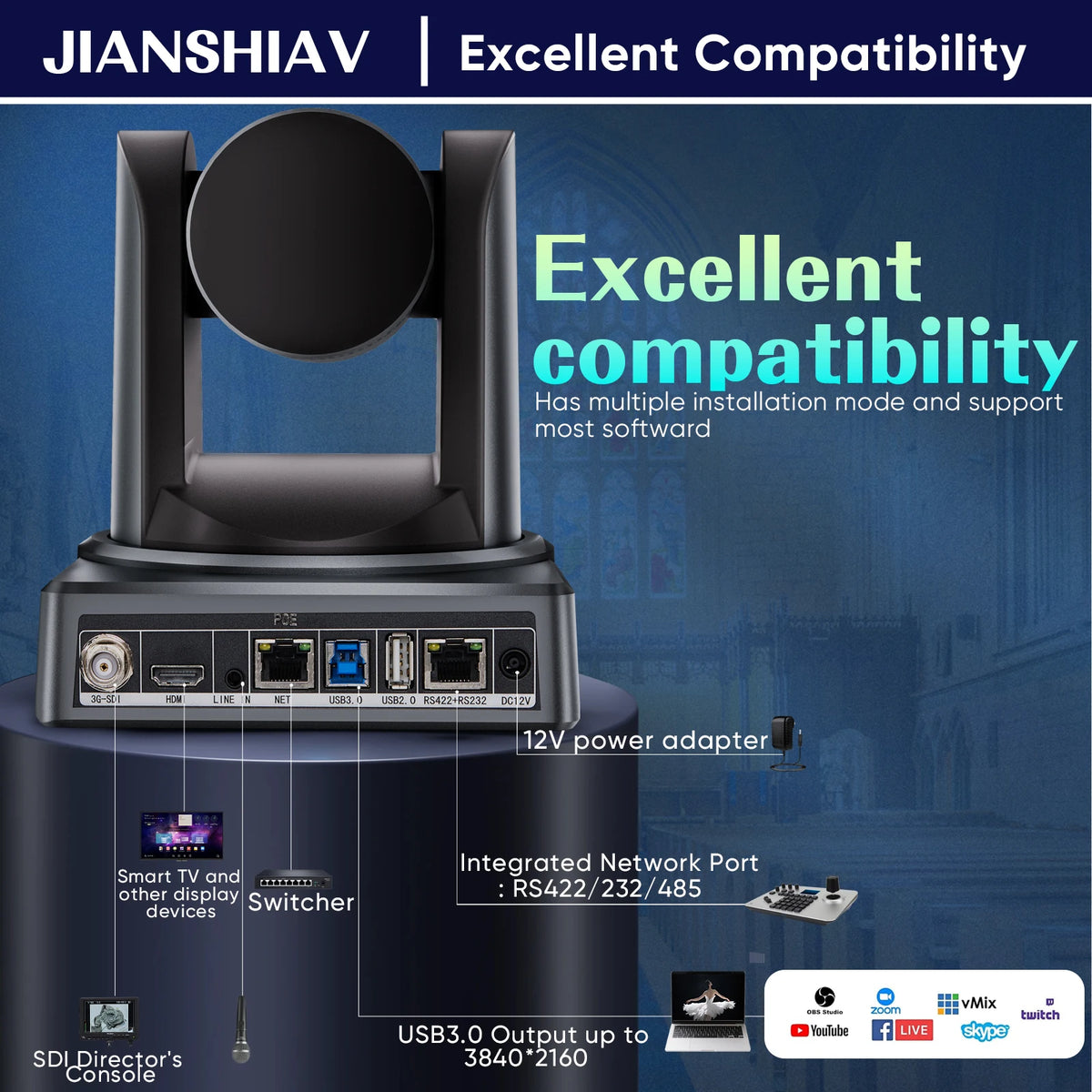 4K NDI 1pc-10pcs PTZ Camera SDI HDMI POE USB 20 Zoom Video Conference Camera for Church Business Meeting 1PC Controller Keyboard