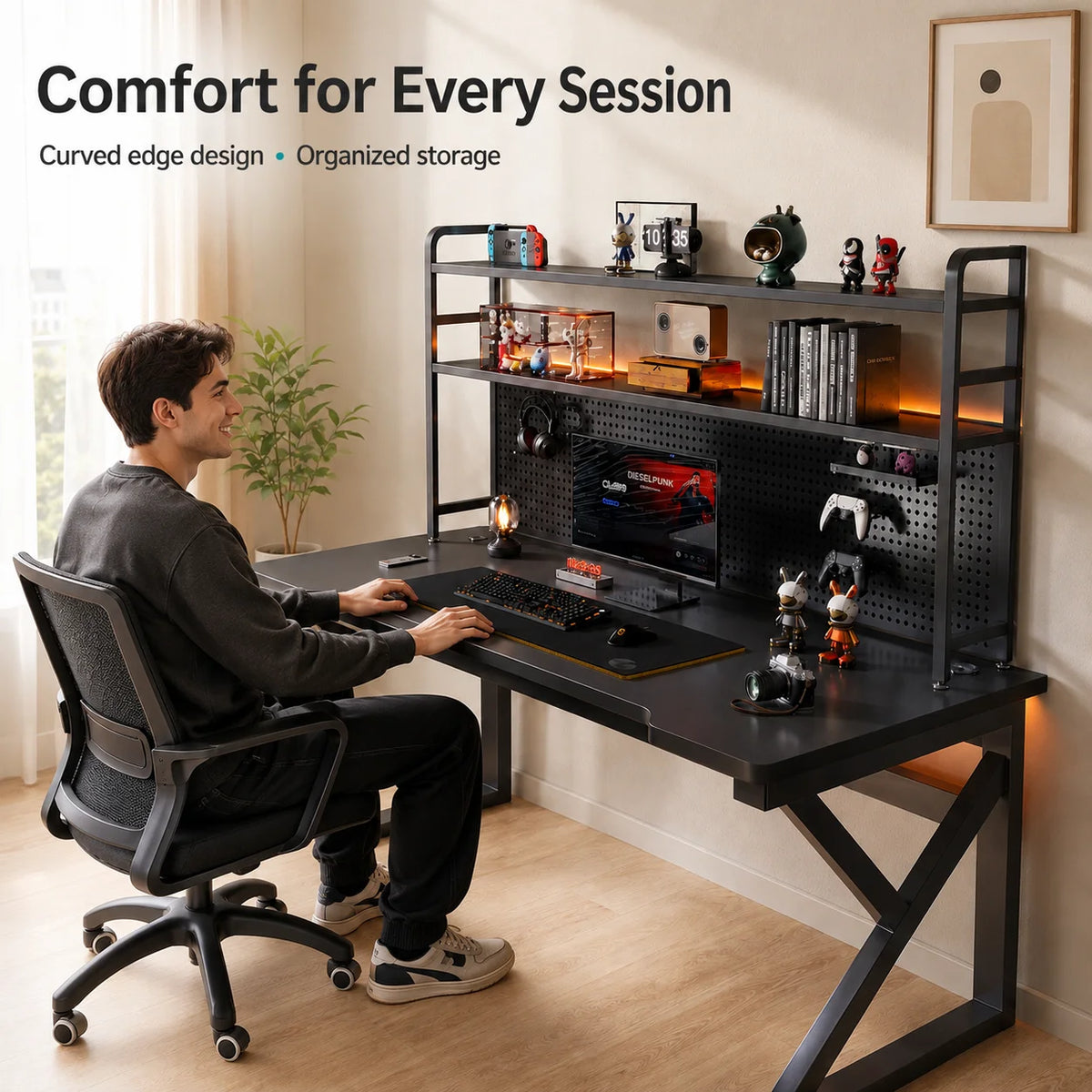 AOLIVIYA 80/100cm E-sports Table Home Desk Bookshelf Student Learning Office Desktop Computer Desk