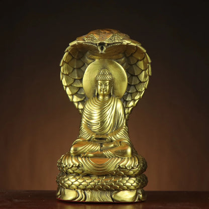 Pure Copper Shakyamuni Statue Ornament, Brass Snake Buddha, Home Decoration Crafts, Snake Protector Buddha Statue, 18cm