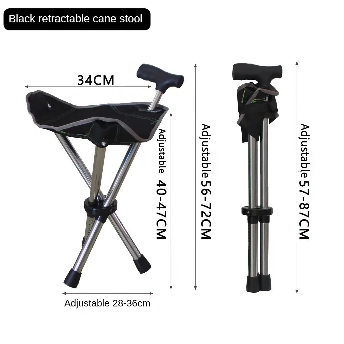 2-in-1 Folding Cane with Seat, Adjustable Walking Stick Chair for Seniors, Portable Non-Slip Cane Stool for Travel and Camping