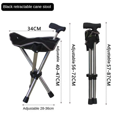 2-in-1 Folding Cane with Seat, Adjustable Walking Stick Chair for Seniors, Portable Non-Slip Cane Stool for Travel and Camping