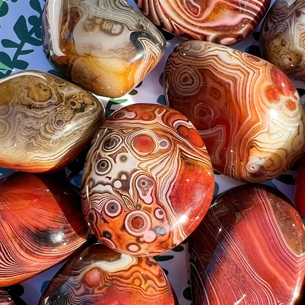Natural Sardonyx Agate Palm Stone Energy Crystal Silk Agate Mineral Specimen Polished Reiki Healing Decor