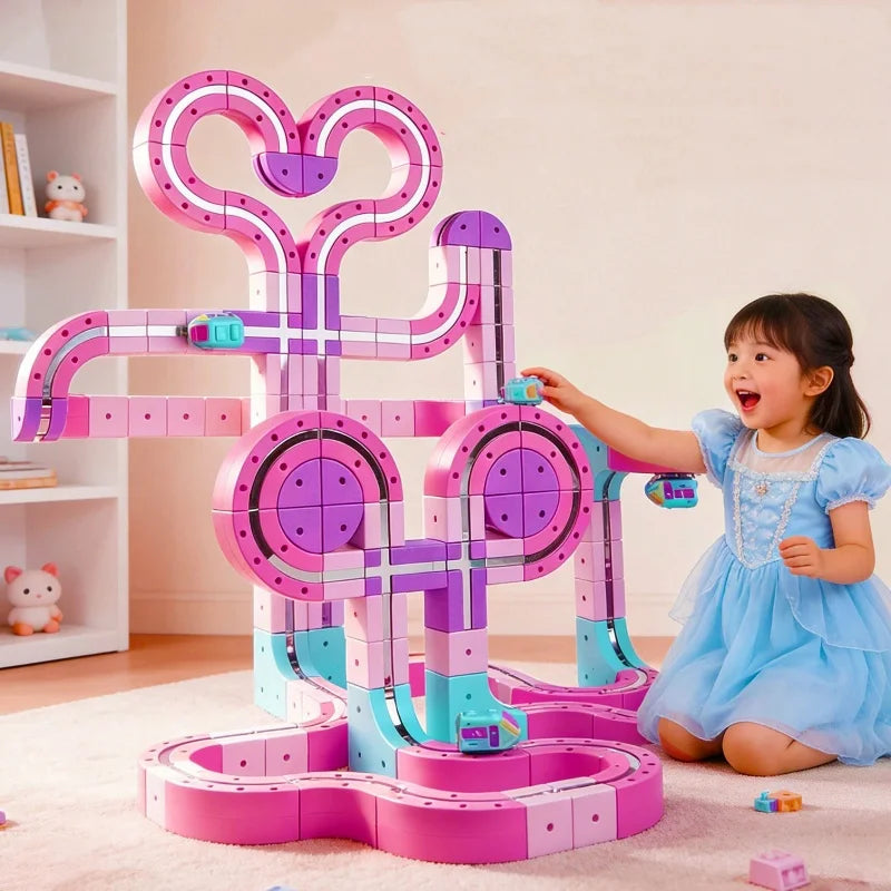 Snap-Together DIY Magnetic Electric Train Anti Gravity Track Set Magnetic Building Blocks Toy For Children Girls Birthday Gift