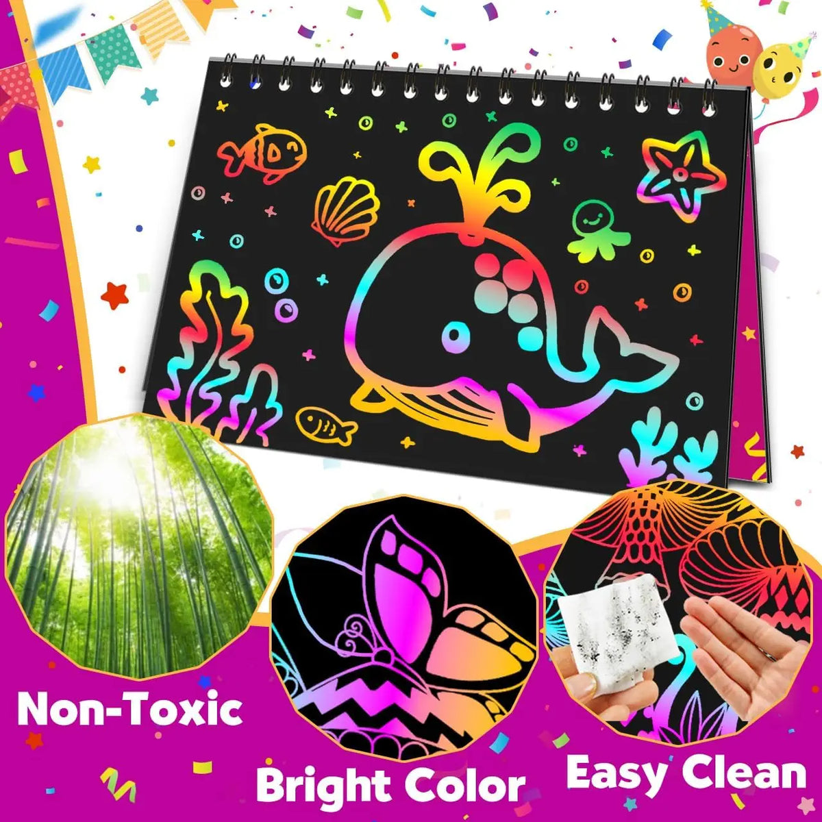 Scratch Rainbow Art Crafts Notebook Coloring Book Goodie Bags Stuffers Kit, Bulk Birthday Gift Classroom Prizes Girl Boy Toddler