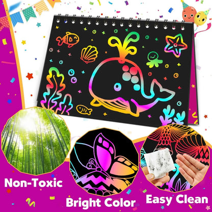 Scratch Rainbow Art Crafts Notebook Coloring Book Goodie Bags Stuffers Kit, Bulk Birthday Gift Classroom Prizes Girl Boy Toddler