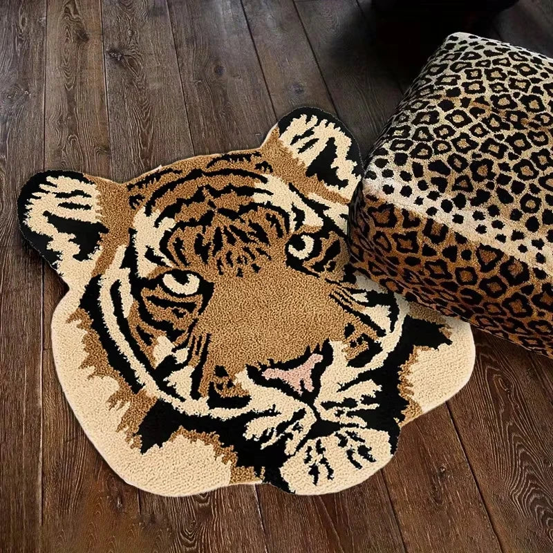 Tiger Head Pattern Carpets for Living Room Home Plush Study Animal Rug Fluffy Soft Bedside Mat Light Luxury Bedroom Decor Carpet