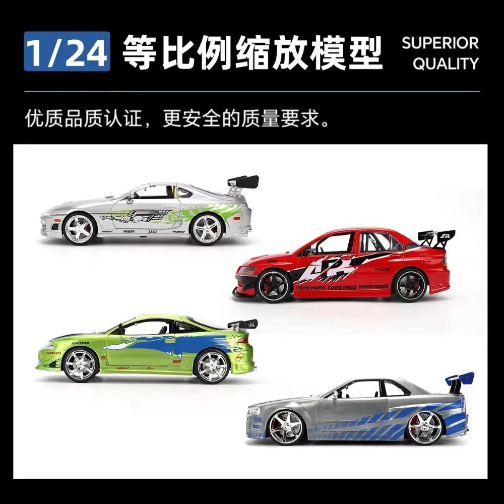 In Stock Jada 25th 1:24 Fast & Furious Dodge Charger Skyline GTR Totota Supra Mitsubishi Eclipse Lancer EVO Alloy Car  Gift Toy