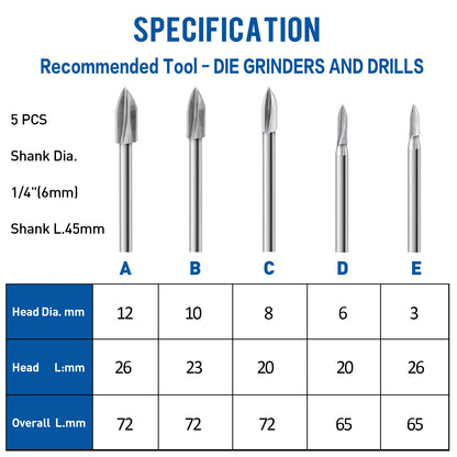 Wood Carving Drill Bits Set for Dremel Rotary Tool with 1/4” Shank for DIY Carving Drilling Micro Sculpture