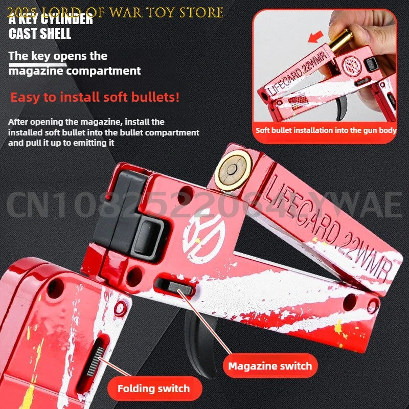 2.0 Upgraded Lifecard Alloy Folding Gun Toy Soft Bullet Blaster Shooting Model Pistol For Adults Kids Boys Christmas Gifts
