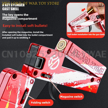 2.0 Upgraded Lifecard Alloy Folding Gun Toy Soft Bullet Blaster Shooting Model Pistol For Adults Kids Boys Christmas Gifts