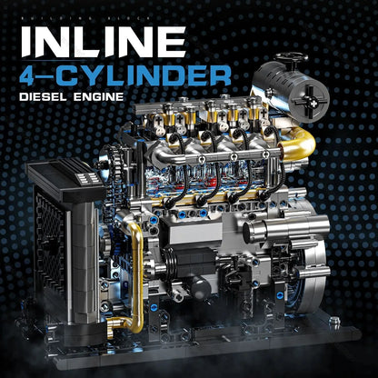 GQ-3706 Diesel Inline 4-cylinder Simulation Engine Model 1029PCS Building Blocks Handmade Educational Assembly Ornament Toy Gift