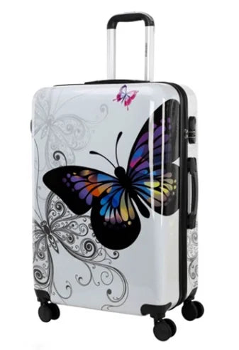 Women's Silent Spinner Wheels Luggage Lightweight Trolley Case Butterfly Pattern Suitcase for Ladies, TSA Lock With Makeup Box