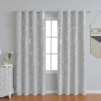 1pc Modern Marble Printed Curtain with Silver Stamping, One Panel High-Precision Curtain, Living Room, Bedroom Curtains