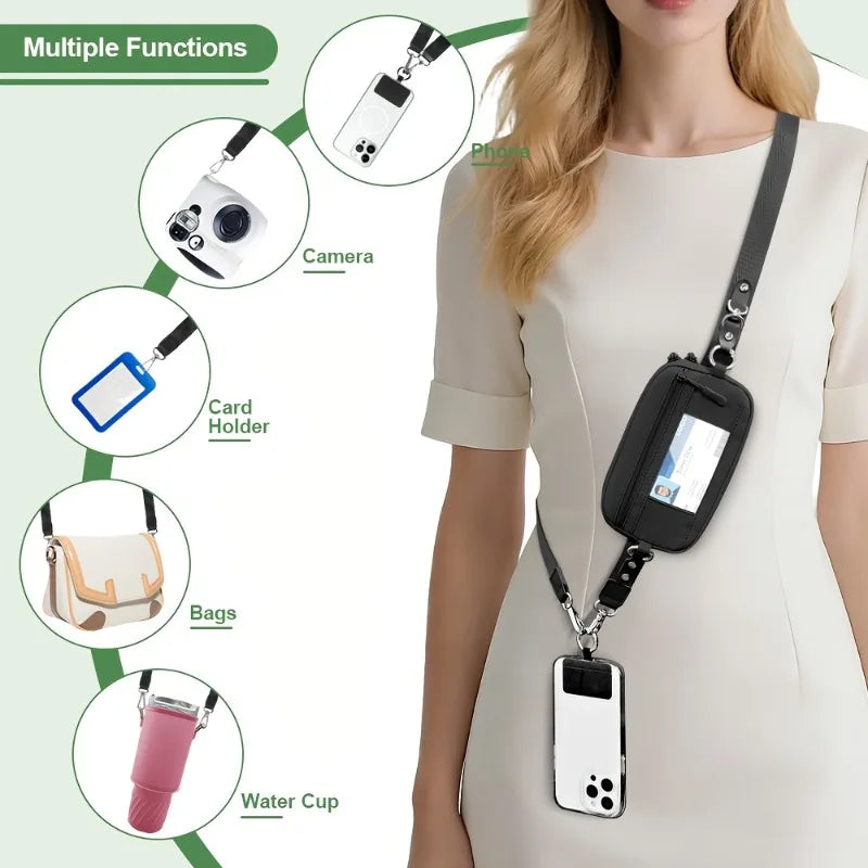 Trend Stripes Diagonal Cross Mobile Phone Lanyard Strap with Multifunctional Wallet Portable Storage Bag for Travel Anti Loss