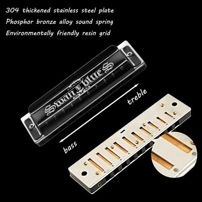 Blues Harmonica Armonica Mouth Organ Harp 10 Holes Harmonica Key of C Diatonic Professional Advanced Music Instrument for Adults