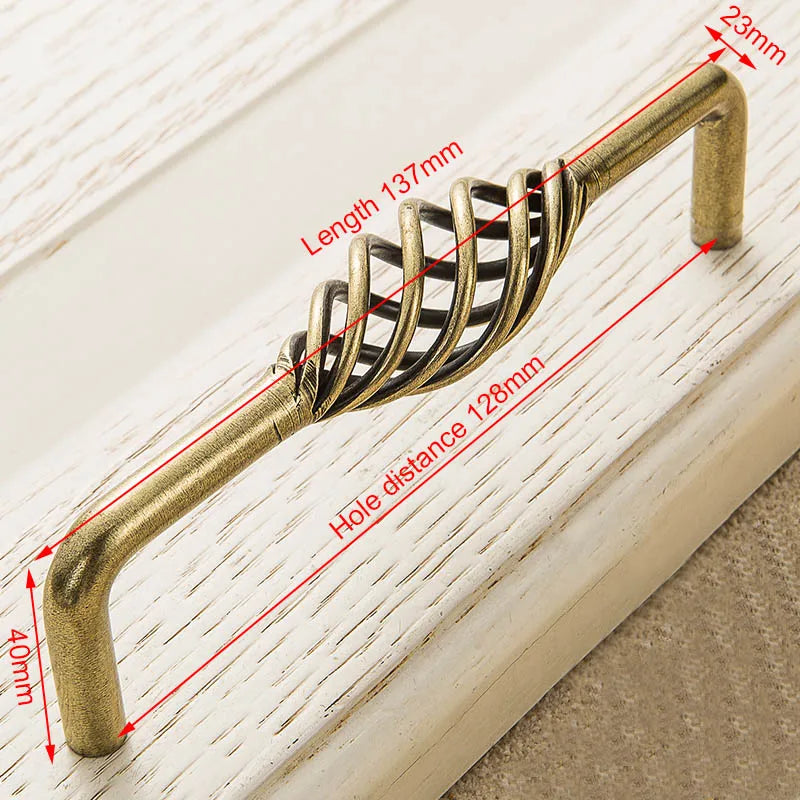 Vintage Antique Bronze Cabinet Handles Hollow Out Birdcage Handles Drawer Knobs Wardrobe Door Pullers Furniture Handle