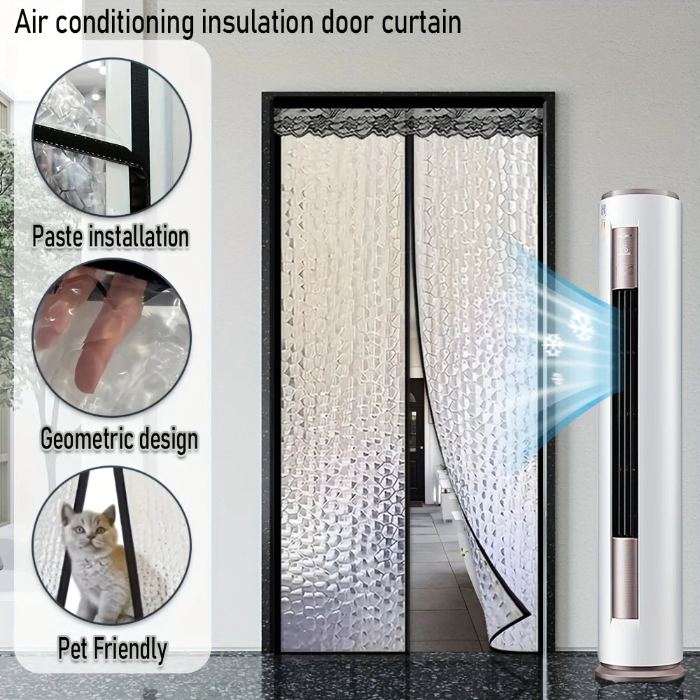 Magnetic EVA Thermal Door Curtain Geometric Pet Friendly Patio Room Divider Energy Saving Easy Install