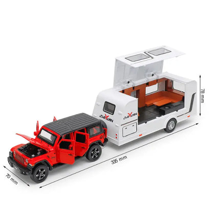 1/32 Alloy Trailer RV Truck Car Model Diecast Metal Recreational Off-road Vehicle Camper Car Model Sound and Light Kids Toy Gift