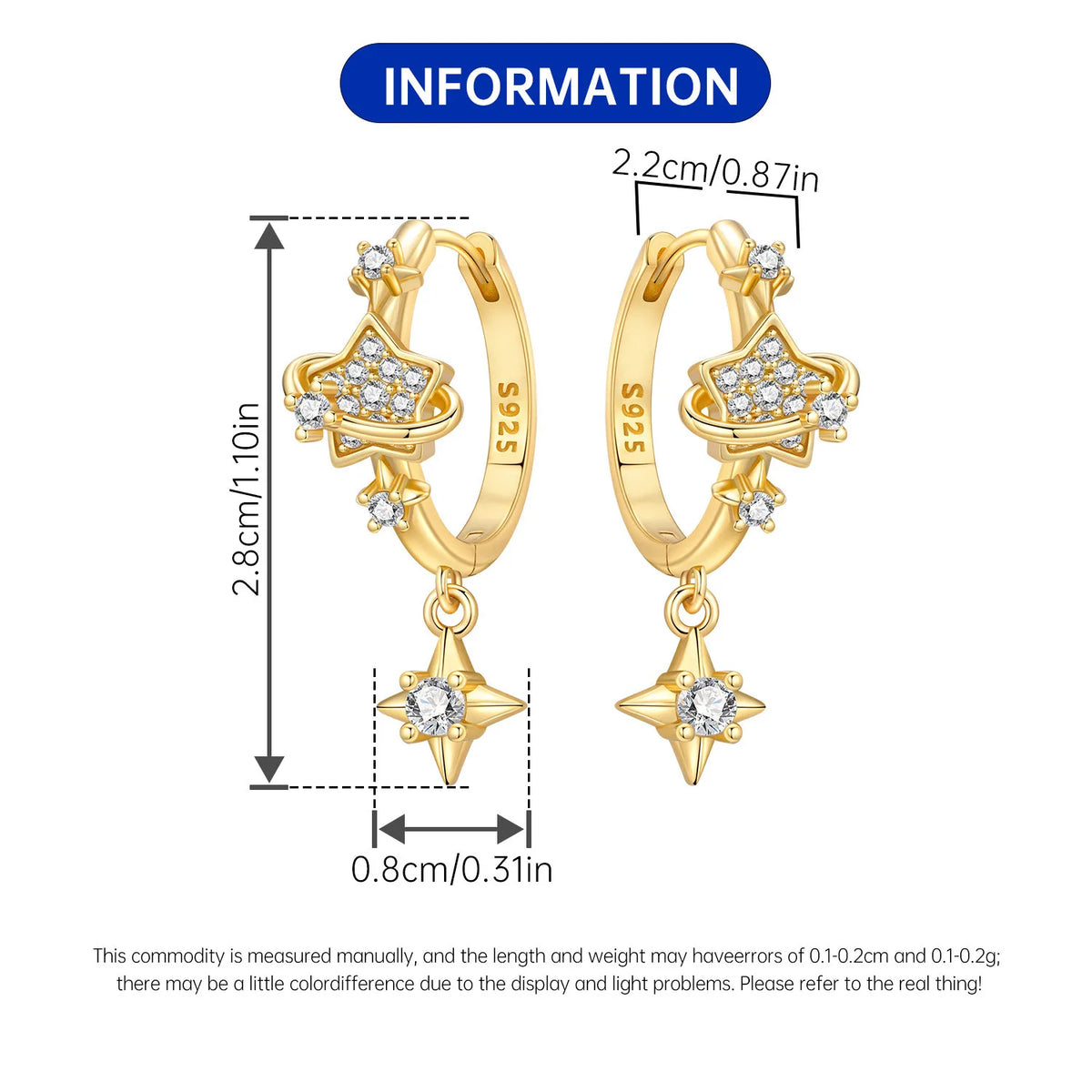 Original 925 Sterling Silver Planet Starlight Earrings Fashion 18K Gold Hoop Earring for Women Piercing Jewelry Aretes Gifts