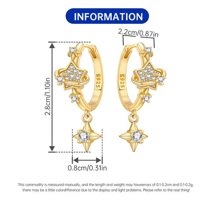 Original 925 Sterling Silver Planet Starlight Earrings Fashion 18K Gold Hoop Earring for Women Piercing Jewelry Aretes Gifts