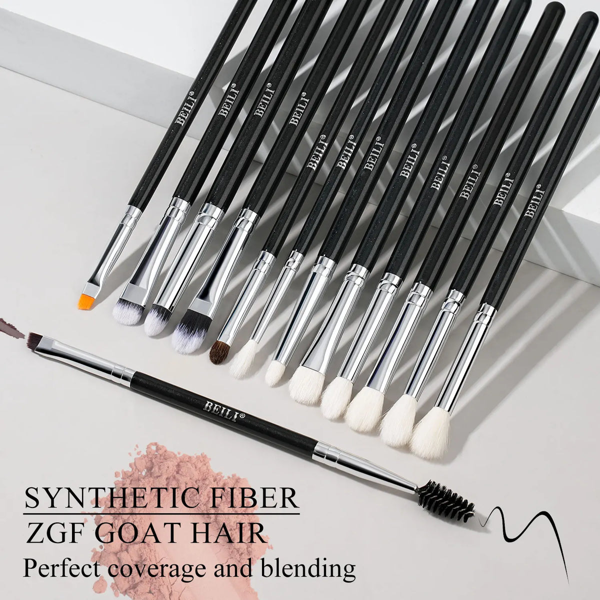 BEILI Black Professional Makeup Brush Set Natural Goat Hair Foundation Contour Eyeshadow Beauty Tools for Perfect Application