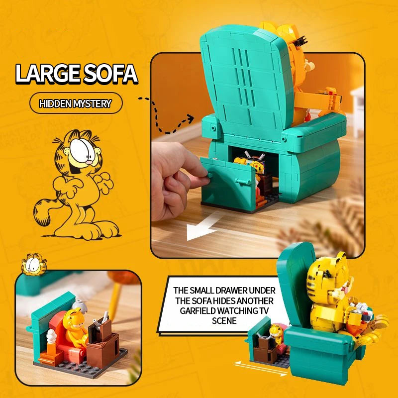 Garfield Cat Sofa Building Blocks Sitting Garfield Character Model Bricks Educational DIY Toys Desktop Decoration Holiday Gifts