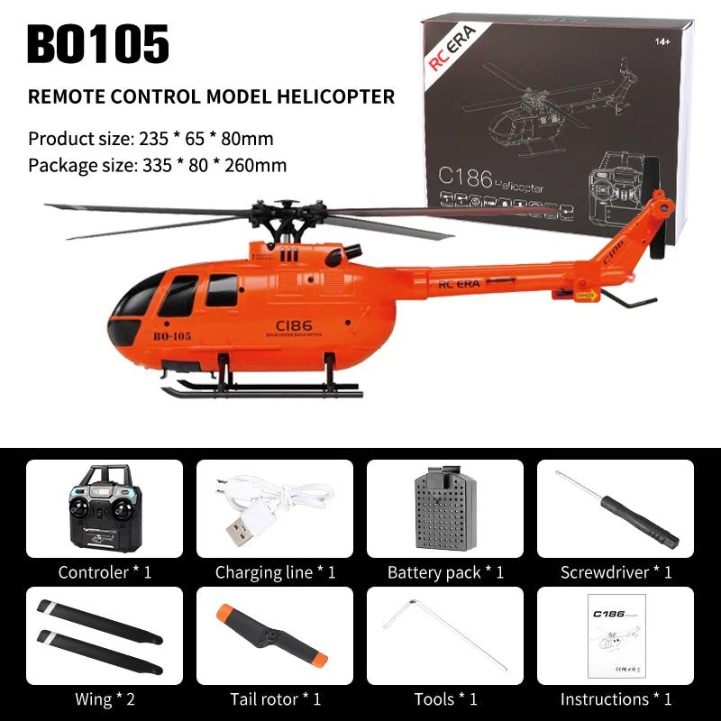 C186 RC Helicopter 2.4G 4CH BO105 Plane 4 Propellers 6 Axis Electronic Gyroscope for Stabilization Remote Control Airplane Toys