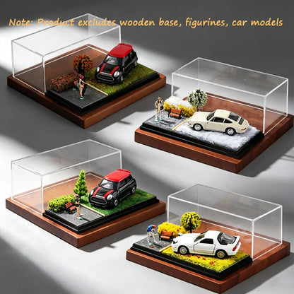 New 1:64 Car Model Scene Display Box Trendy Model Ornament Spring Summer Autumn Winter Four‑Season Grass Base Home Decorations