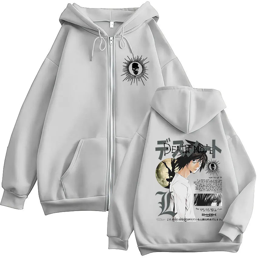 Japanese Anime Death Note L·Lawliet Zipper Hoodies Men's Women Clothing Fashion Hip Hop Zip Up Hooded Sweatshirts Jackets Coats