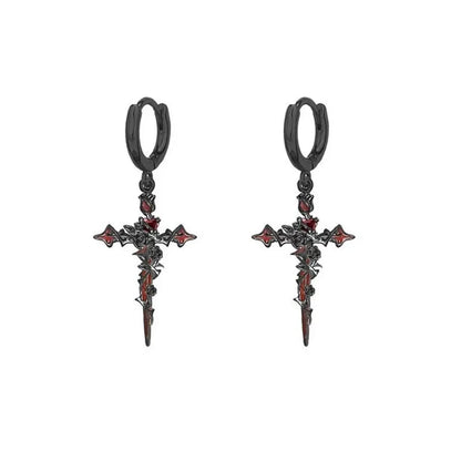 Punk Thorn Rose Cross Earrings Sweet Cool Dark Style Earring Pendant Necklace Party Halloween Jewelry