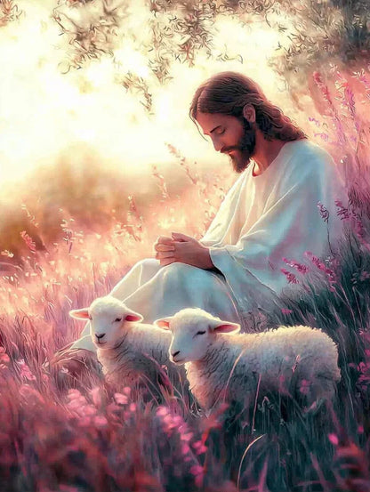 Graffiti Christian Jesus With Child Art Posters Christian Faith Jesus Walking In Flower Field Canvas Painting Bedroom Home Decor