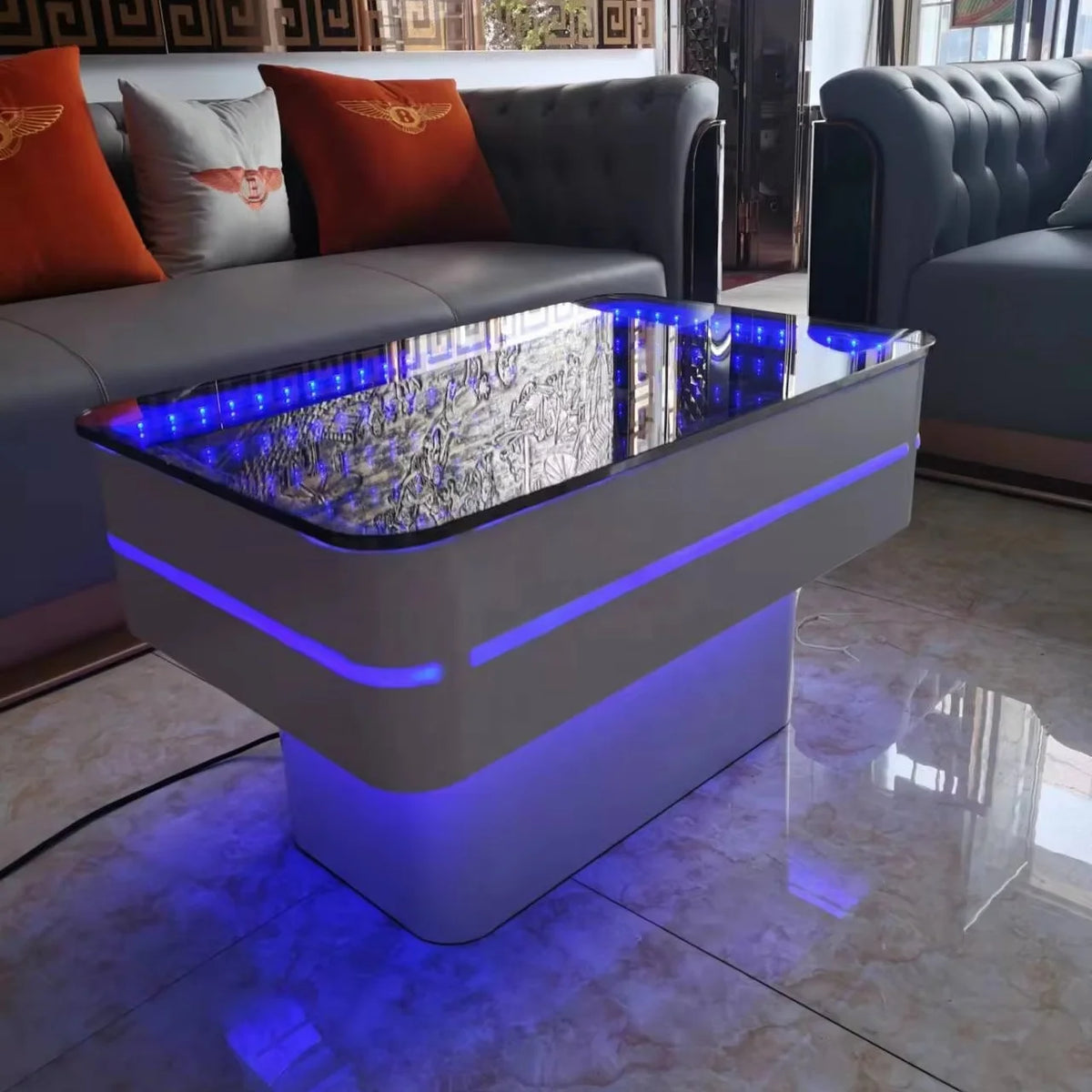 Contemporary Design Luxury LED Infinity Mirror Effect Stainless Steel KTV Table Luminous Bar Table For Night Club Karaoke Room