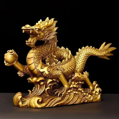 Feng Shui Lucky Copper Dragon Ornaments Wealth Figurine Home Office Desktop Decor