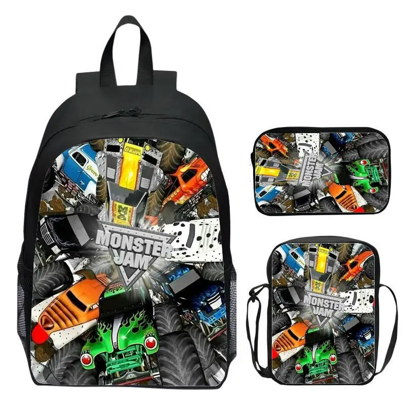 Monster Jam Monster Truck Three Piece Set Children's Backpack Elementary School Backpack Kindergarten Backpack