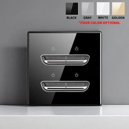 British French Standard Tempered Glass Switch Socket with Indicator Light Self-Reset 1 2 3 4 Gang Wall Panel Outlets 2usb Socket