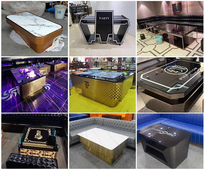 Contemporary Design Luxury LED Infinity Mirror Effect Stainless Steel KTV Table Luminous Bar Table For Night Club Karaoke Room