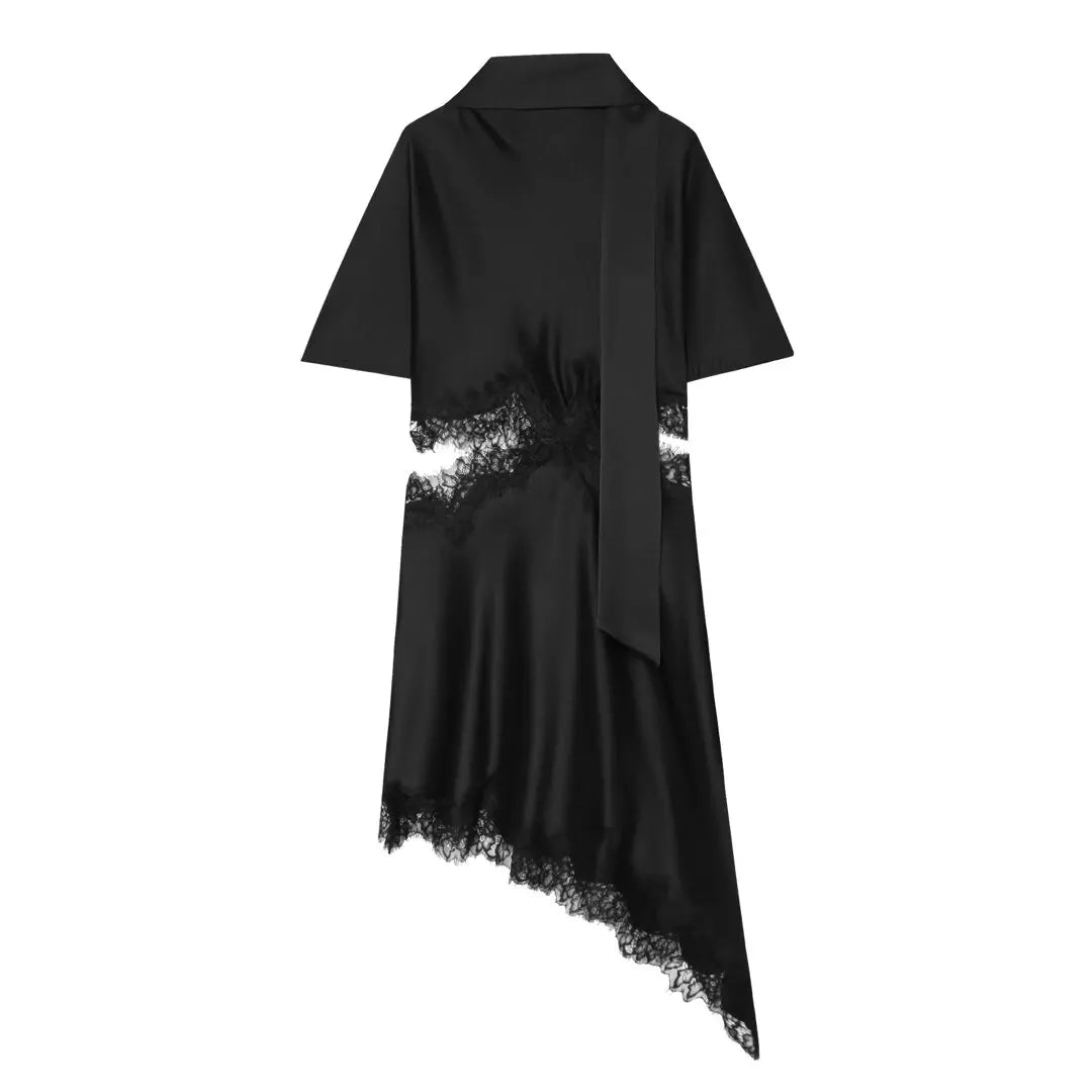 KONDALA Elegant Sexy Chic Women Mini Dress Asymmetrical Scarf Collar Dress Fashion 2026 Spring Summer Holiday Night Out Dress