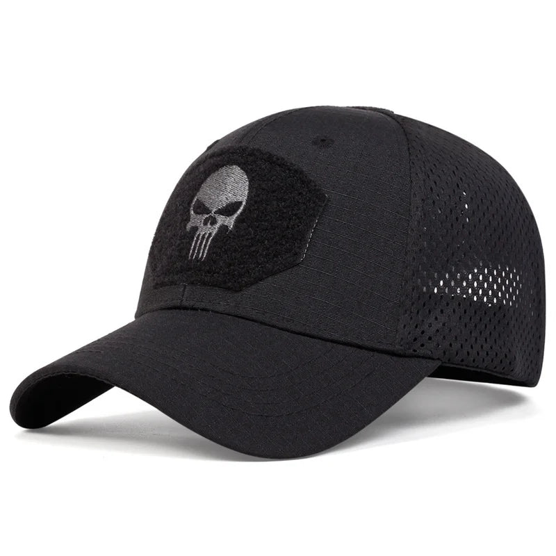 Outdoor Camouflage Adjustable Cap Summer Mesh Breathable Tactical Skull Embroidery Hat Fishing Hunting Snapback Baseball Caps